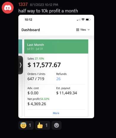 1337 - $17.5K revenue, $4.3K profit