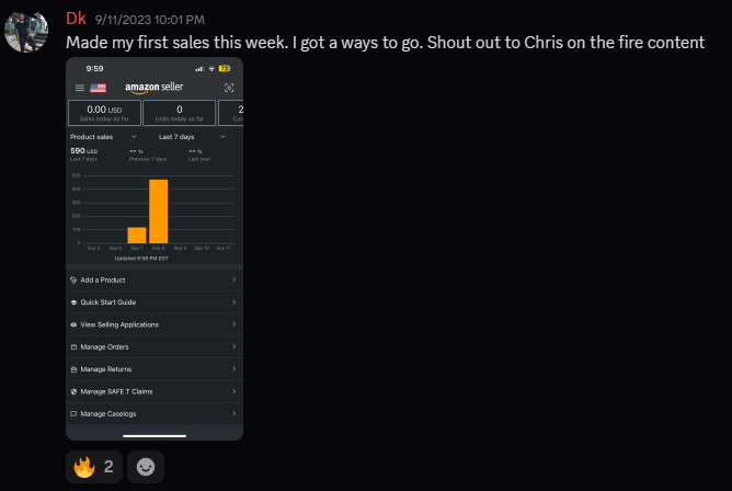 DK - First sales, shoutout to Chris
