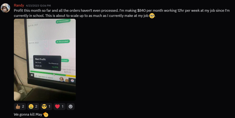 Randy - $840/mo profit while in school